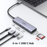 محول يو جرين 6 في 1 بمنفذ USB-C، منفذ HDMI بدقة 4K 60 هرتز، USB 3.0، قارئ بطاقات SD/TF لأجهزة MacBook Pro Air و iPhone 15 Pro - يوجرين